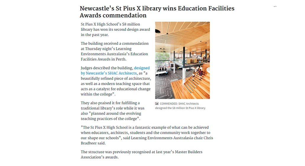 Another award for St Pius X High School – Library, Adamstown NSW